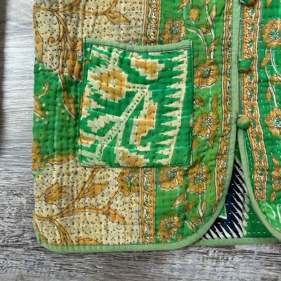 Rapsodia Green Floral Kantha Quilt Jacket Boho Patchwork Handmade Style S/M - Picture 3 of 9